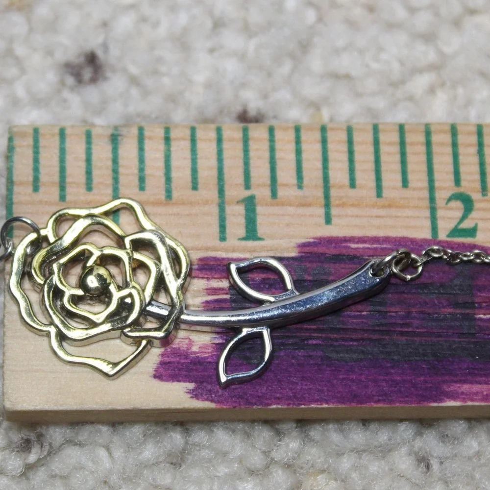 Rose Pendant Necklace Two Tone Gold Silver Plated Flower 21